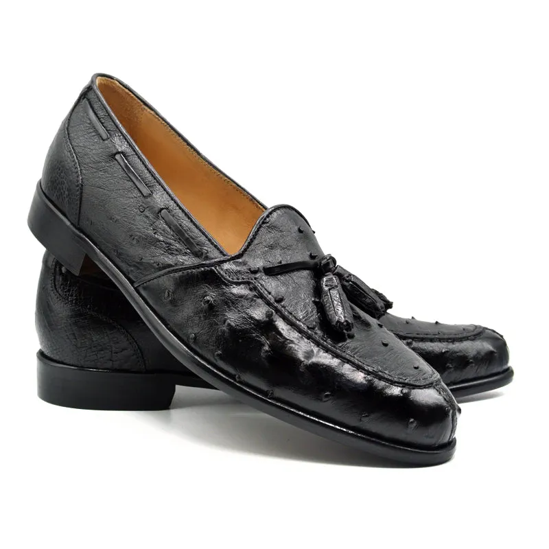 13-581-BLK FRANCO Ostrich Tassel Loafer, Black