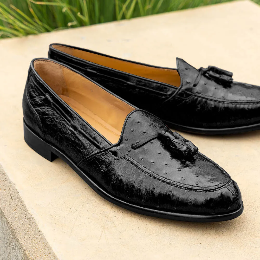 13-581-BLK FRANCO Ostrich Tassel Loafer, Black