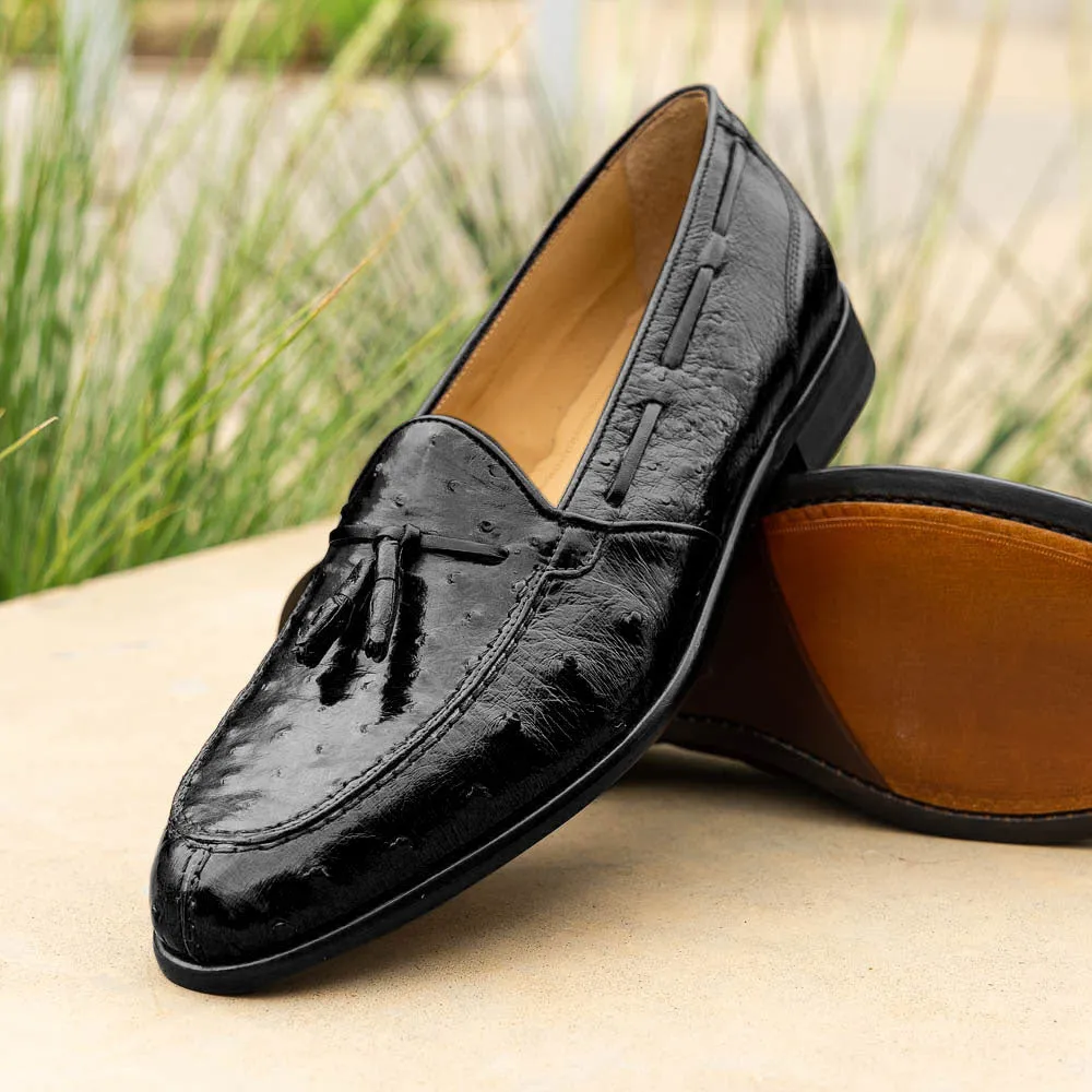 13-581-BLK FRANCO Ostrich Tassel Loafer, Black