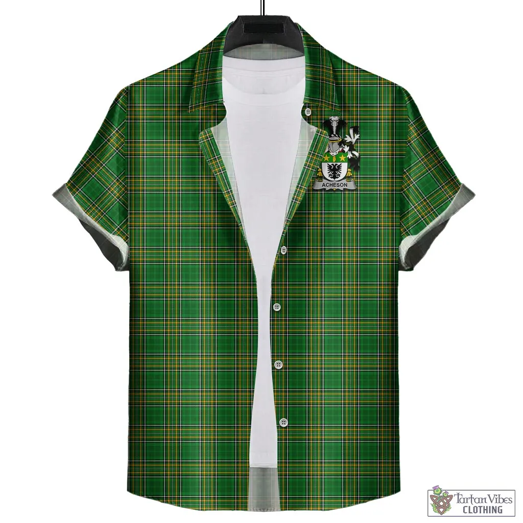 Acheson Irish Clan Tartan Short Sleeve Button Up with Coat of Arms