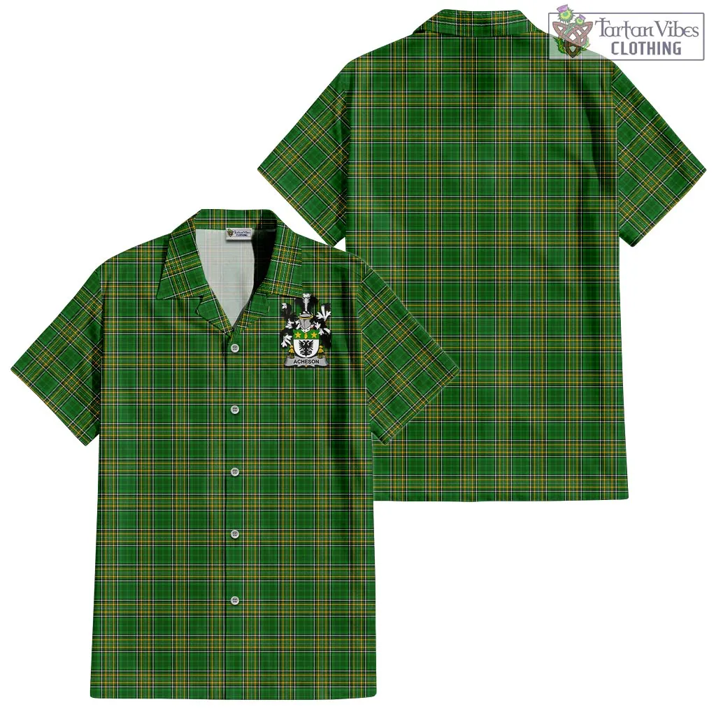 Acheson Irish Clan Tartan Short Sleeve Button Up with Coat of Arms