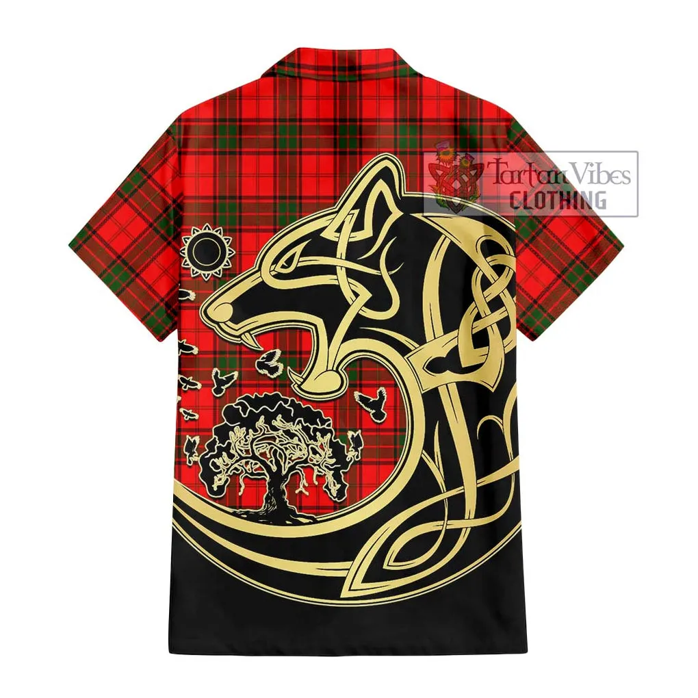 Adair Tartan Short Sleeve Button Shirt with Family Crest Celtic Wolf Style