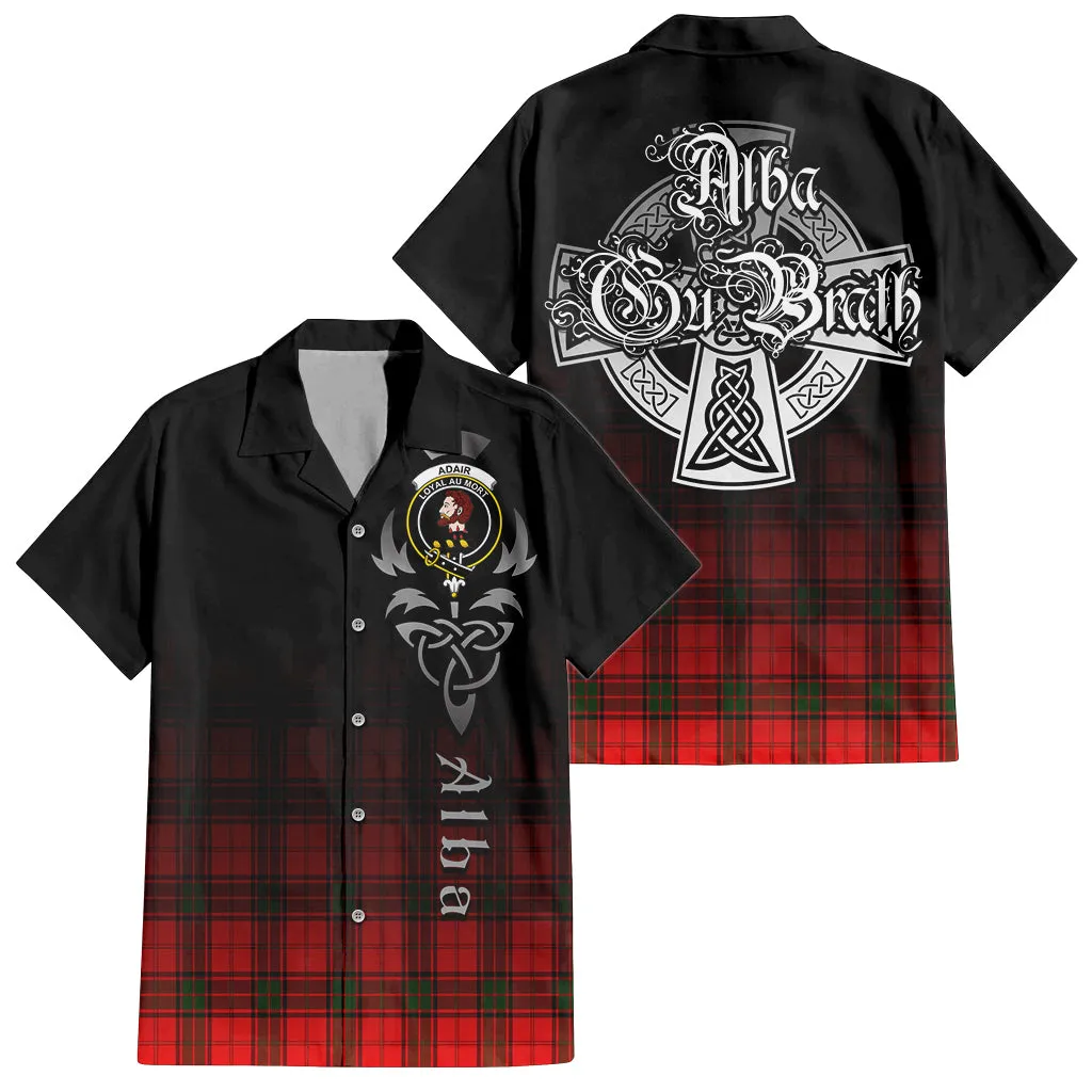 Adair Tartan Short Sleeve Button Up Shirt Featuring Alba Gu Brath Family Crest Celtic Inspired