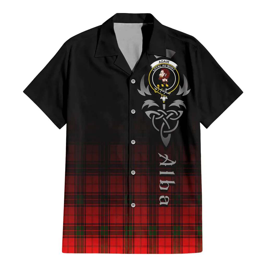 Adair Tartan Short Sleeve Button Up Shirt Featuring Alba Gu Brath Family Crest Celtic Inspired