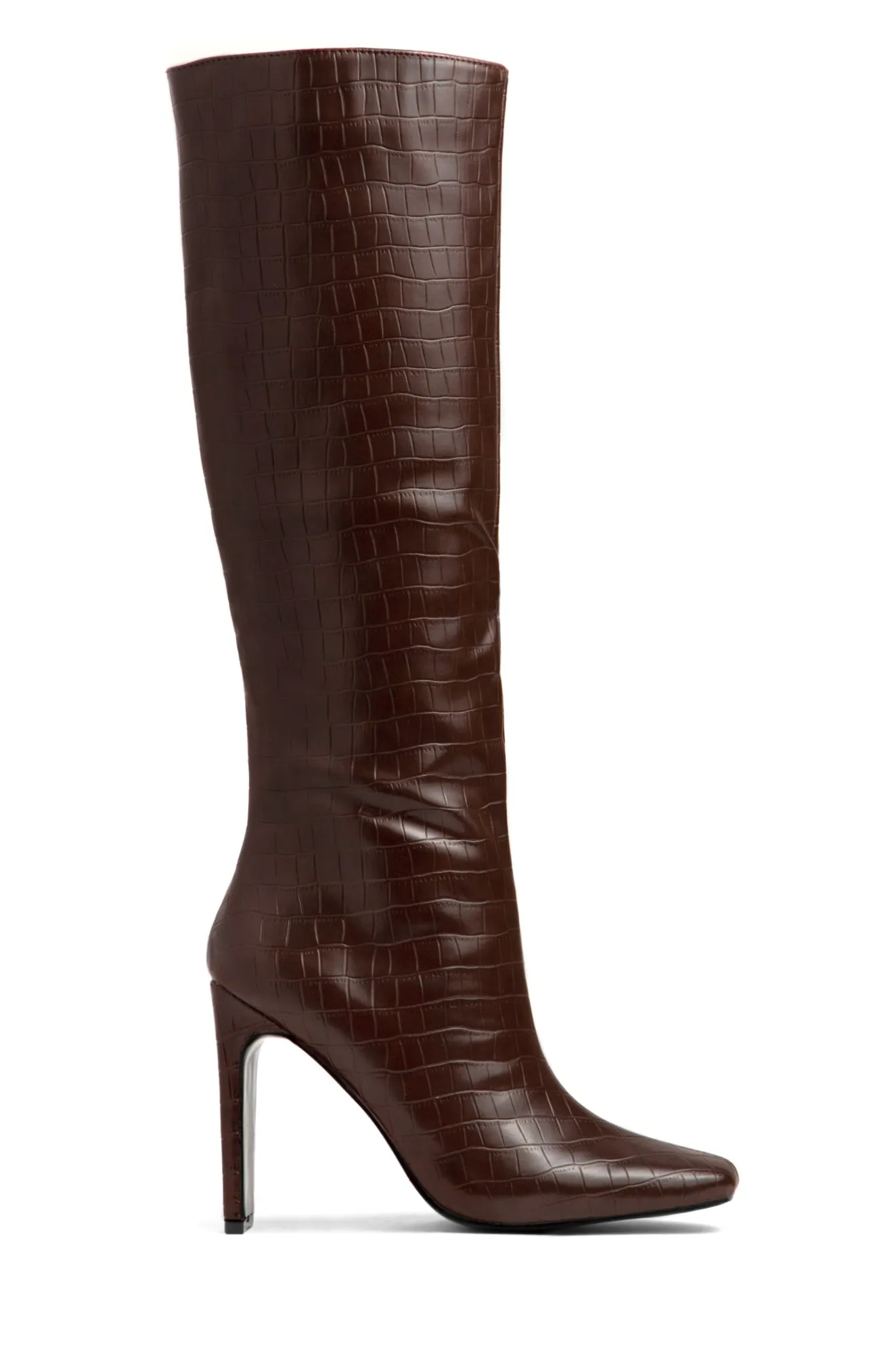 Adelaisa Knee High Heel Boots - Mocha Croc