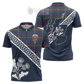 Agnew Tartan Zipper Polo Shirt Featuring Thistle and Scotland Map