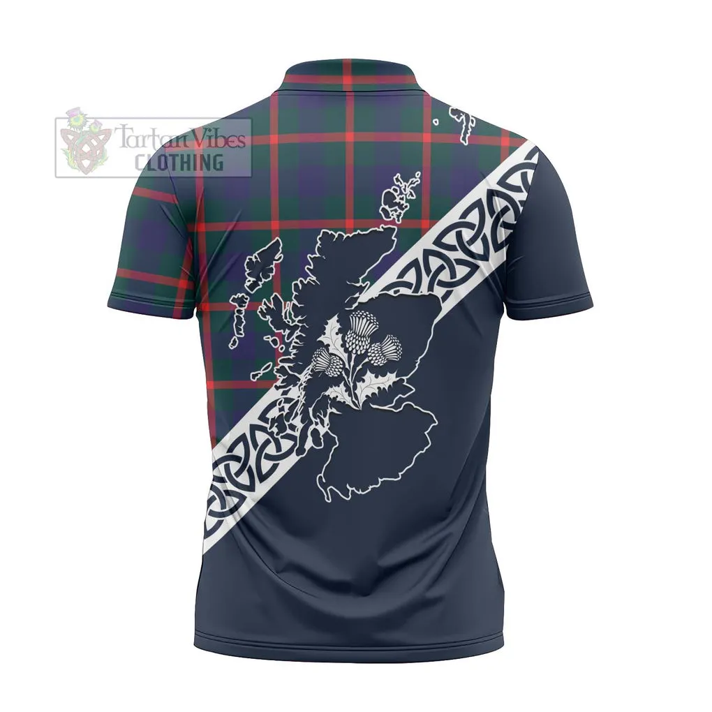 Agnew Tartan Zipper Polo Shirt Featuring Thistle and Scotland Map