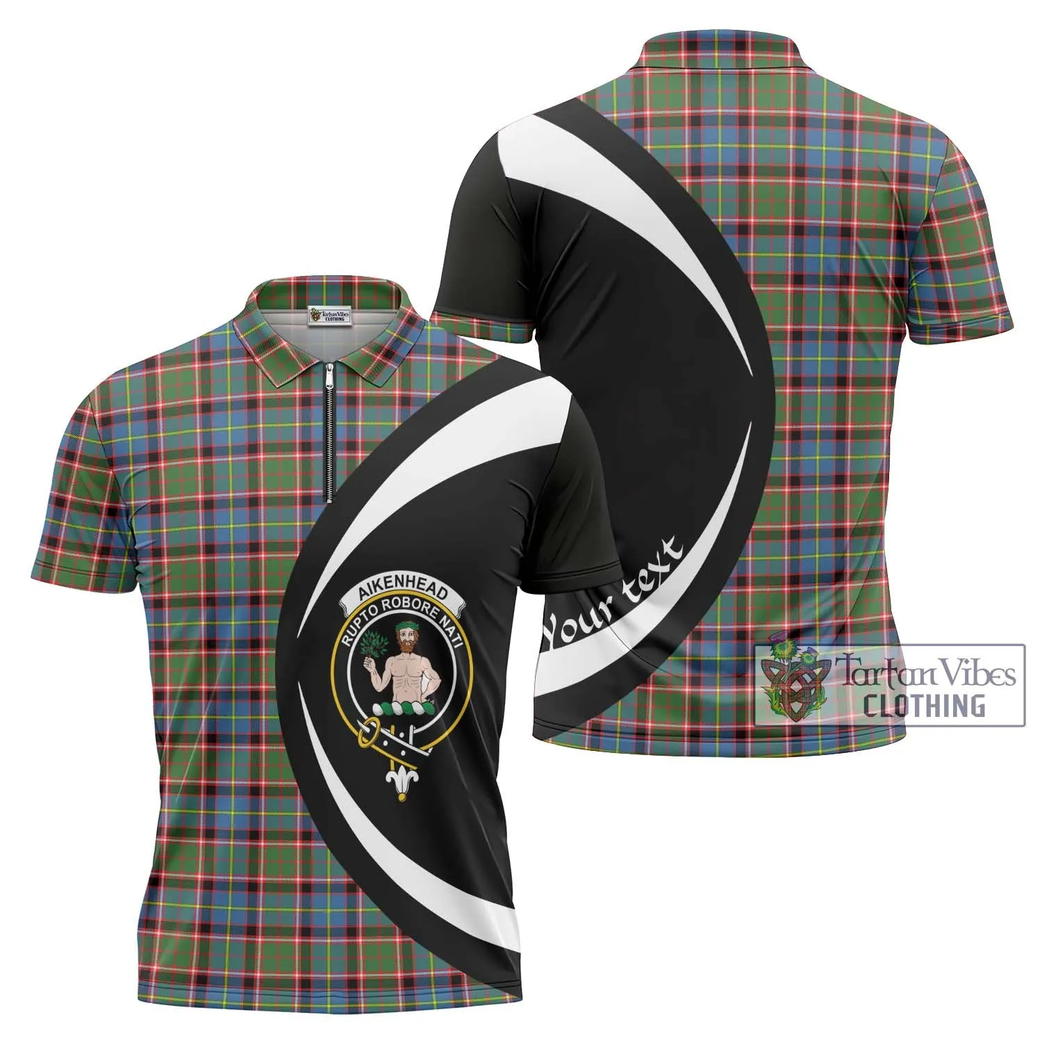 Aikenhead Tartan Zipper Polo Shirt with Family Crest Circle Style