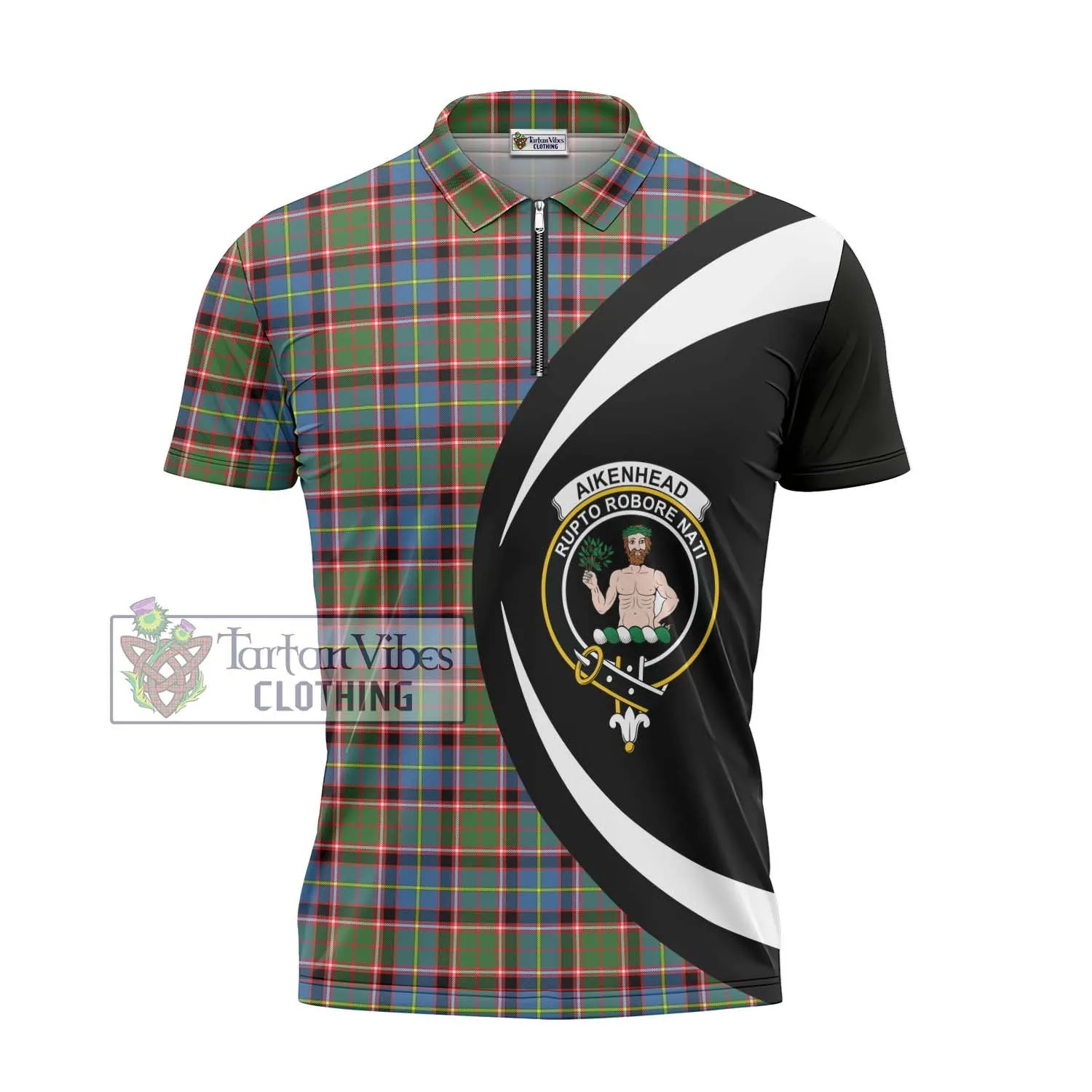 Aikenhead Tartan Zipper Polo Shirt with Family Crest Circle Style