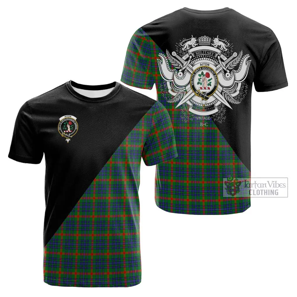 Aiton Tartan Cotton T-shirt with Family Crest and Military Logo Style