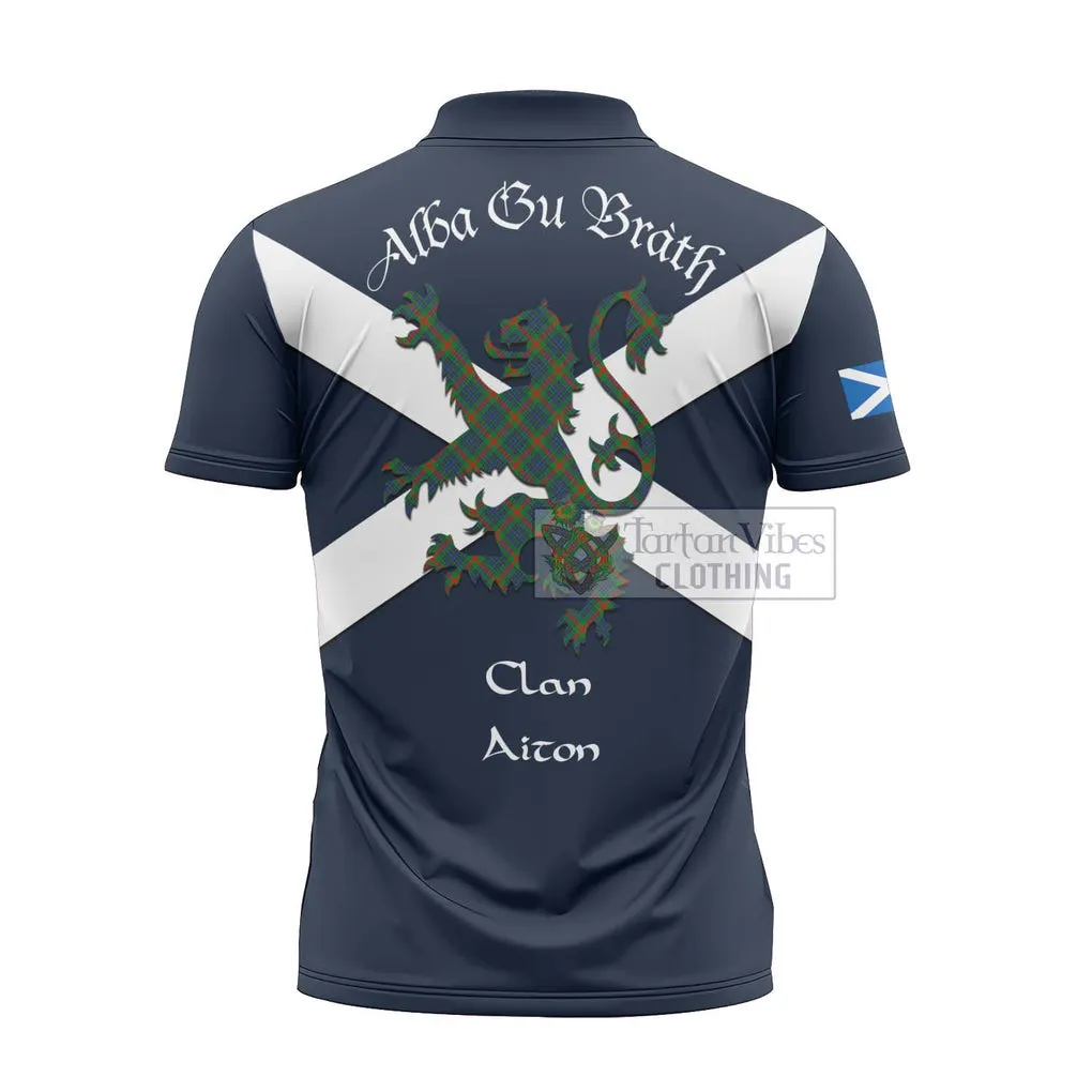 Aiton Tartan Lion Rampant Zipper Polo Shirt Proudly Display Your Heritage with Alba Gu Brath and Clan Name