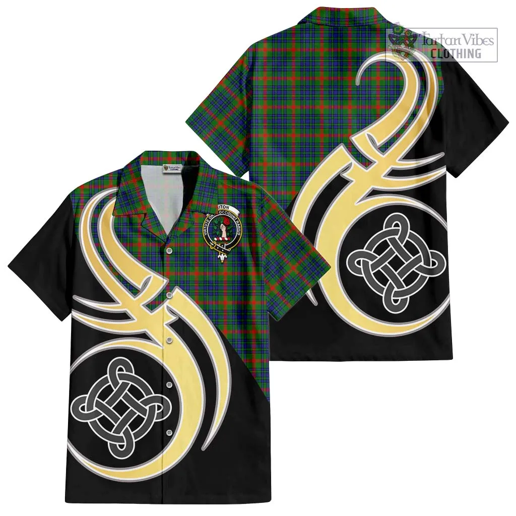 Aiton Tartan Short Sleeve Button Shirt with Family Crest and Celtic Symbol Style