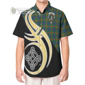 Aiton Tartan Short Sleeve Button Shirt with Family Crest and Celtic Symbol Style