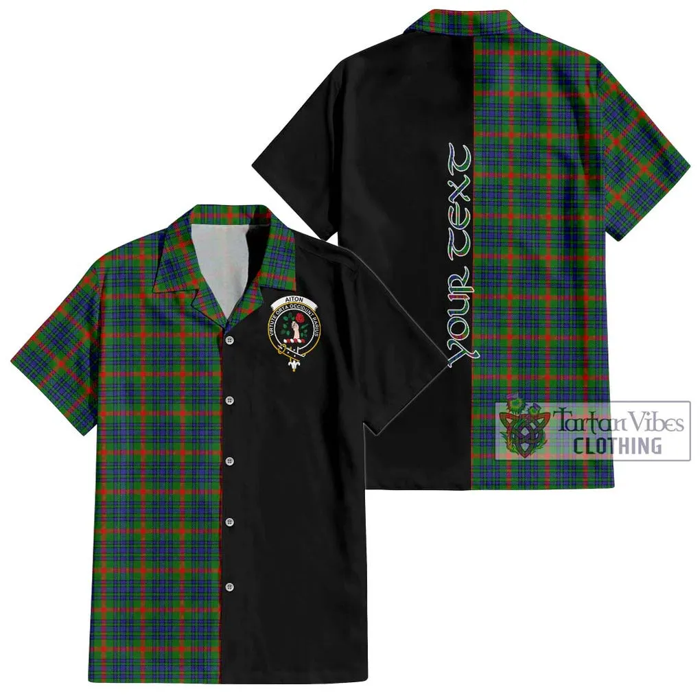 Aiton Tartan Short Sleeve Button Shirt with Family Crest and Half Of Me Style