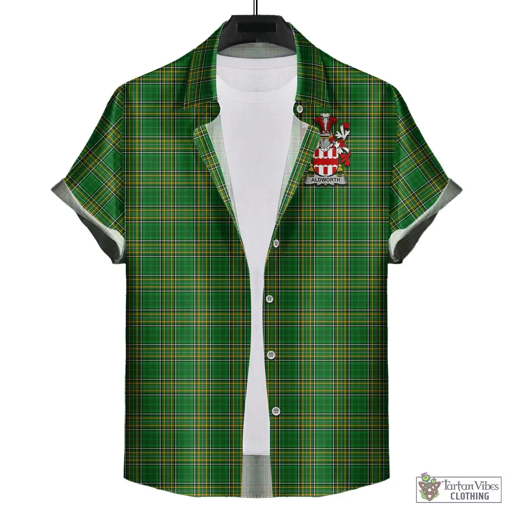 Aldworth Irish Clan Tartan Short Sleeve Button Up with Coat of Arms