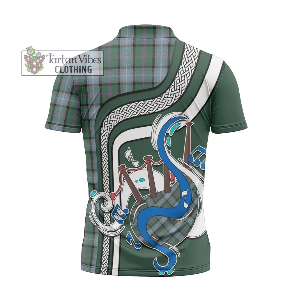 Alexander of Menstry Hunting Tartan Zipper Polo Shirt with Epic Bagpipe Style