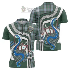 Alexander of Menstry Hunting Tartan Zipper Polo Shirt with Epic Bagpipe Style