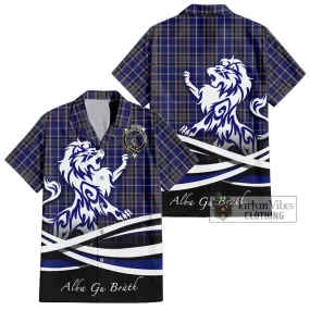 Alexander of Menstry Tartan Short Sleeve Button Shirt with Alba Gu Brath Regal Lion Emblem