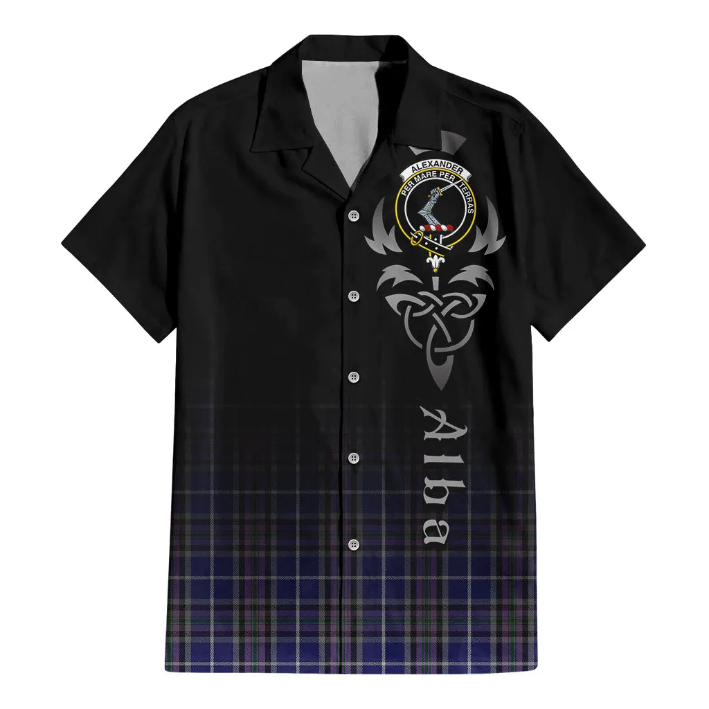 Alexander of Menstry Tartan Short Sleeve Button Up Shirt Featuring Alba Gu Brath Family Crest Celtic Inspired