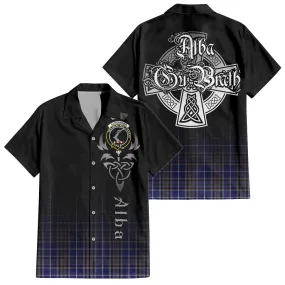 Alexander of Menstry Tartan Short Sleeve Button Up Shirt Featuring Alba Gu Brath Family Crest Celtic Inspired