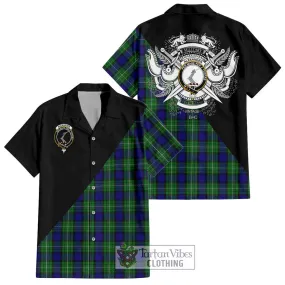 Alexander Tartan Short Sleeve Button Shirt with Family Crest and Military Logo Style