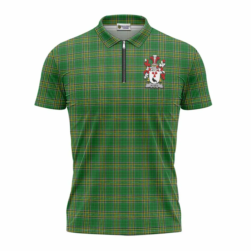 Algeo Irish Clan Tartan Zipper Polo Shirt with Coat of Arms