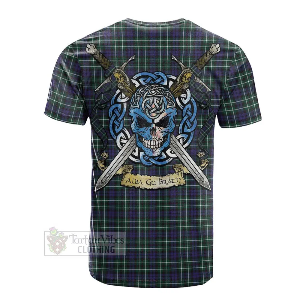 Allardice Tartan Cotton T-shirt with Family Crest Celtic Skull Style