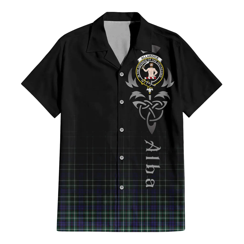 Allardice Tartan Short Sleeve Button Up Shirt Featuring Alba Gu Brath Family Crest Celtic Inspired