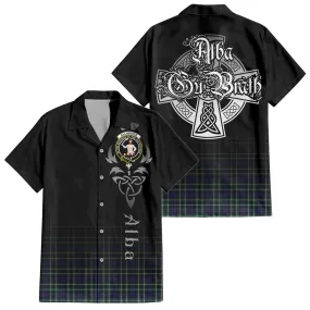 Allardice Tartan Short Sleeve Button Up Shirt Featuring Alba Gu Brath Family Crest Celtic Inspired