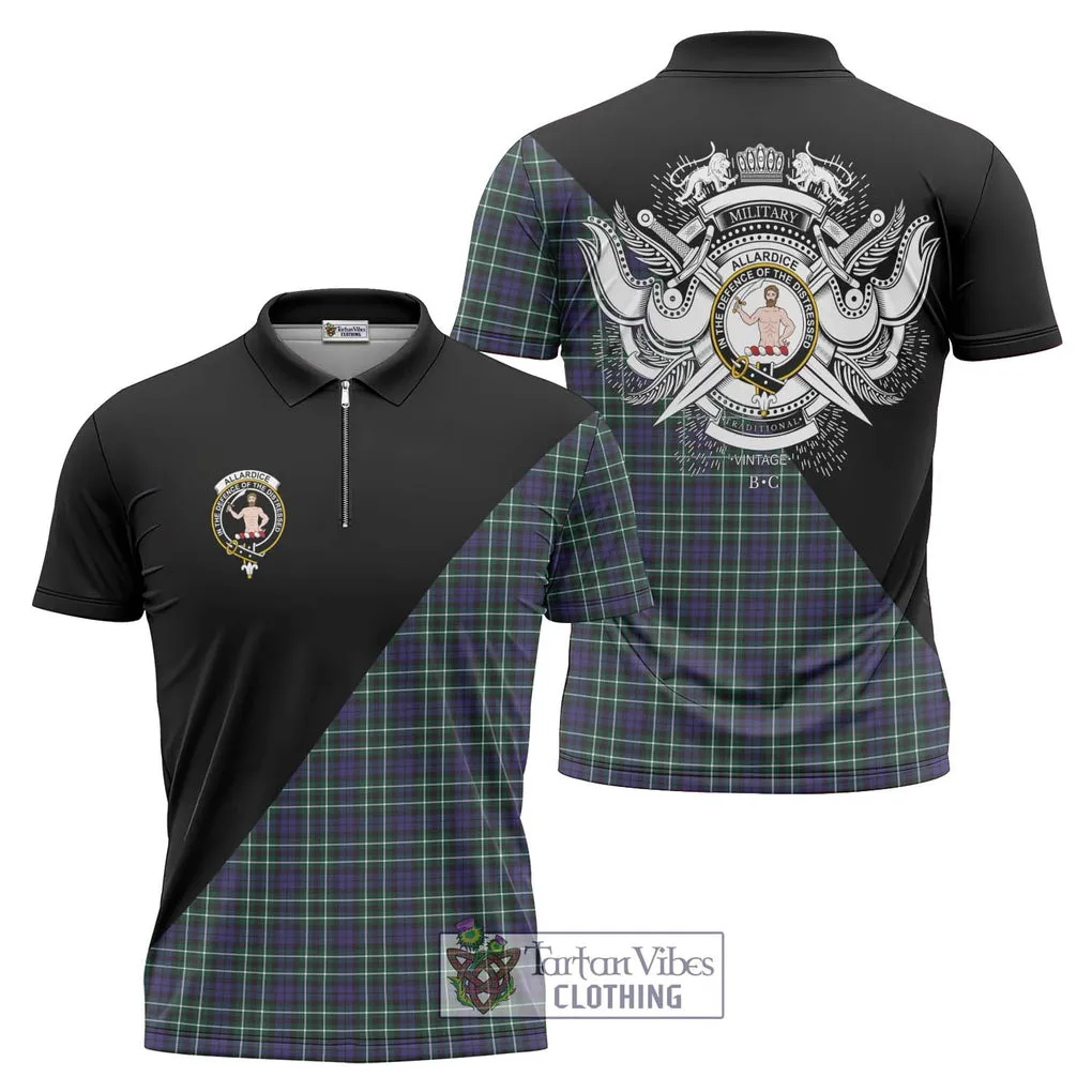 Allardice Tartan Zipper Polo Shirt with Family Crest and Military Logo Style