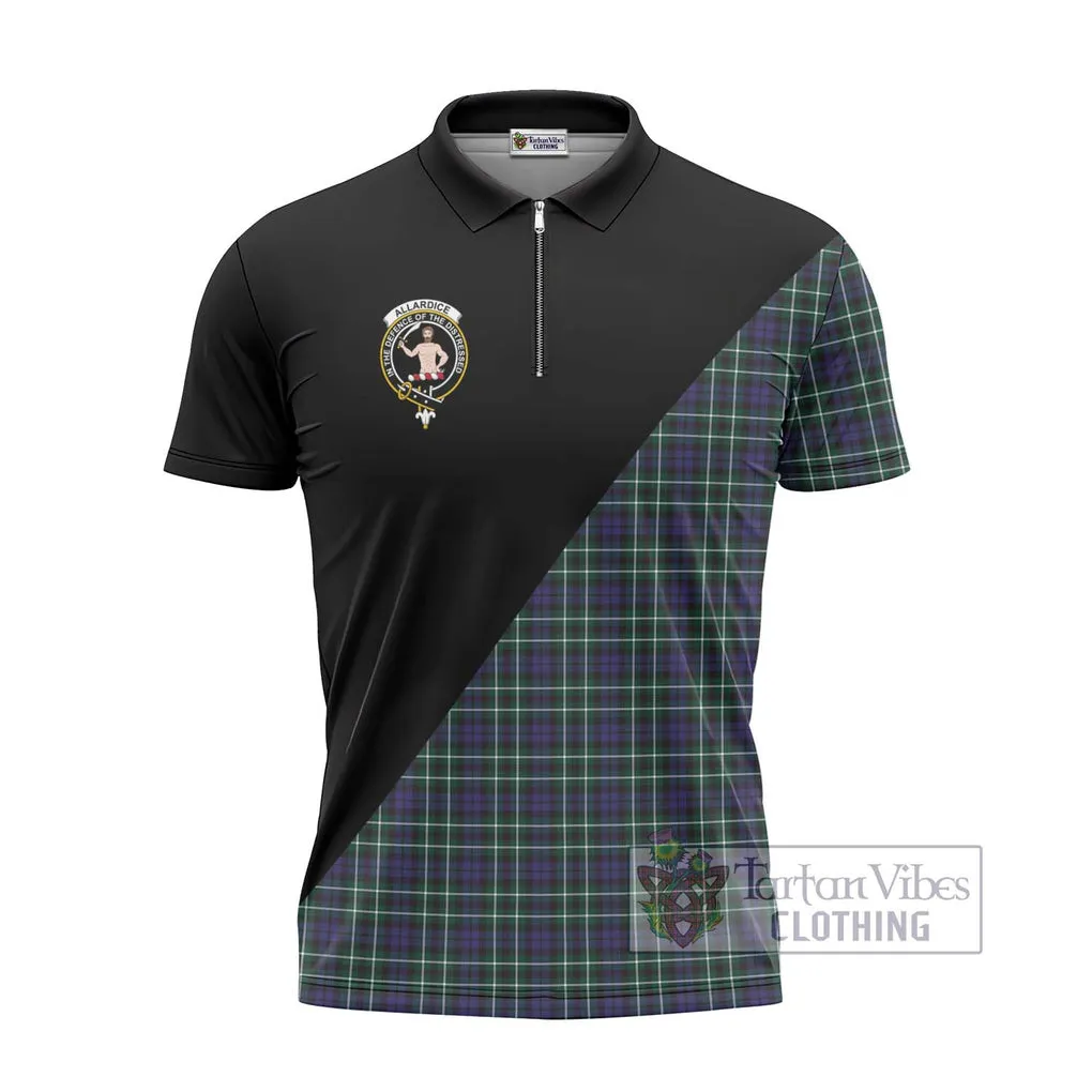 Allardice Tartan Zipper Polo Shirt with Family Crest and Military Logo Style