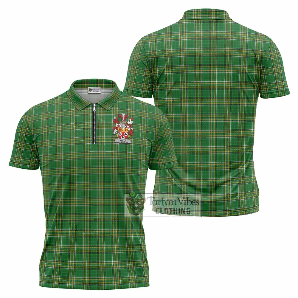 Allen Irish Clan Tartan Zipper Polo Shirt with Coat of Arms