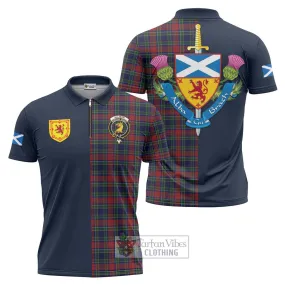 Allison Red Tartan Zipper Polo Shirt Alba with Scottish Lion Royal Arm Half Style