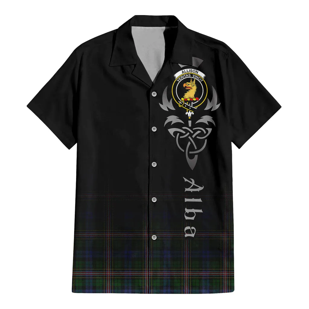 Allison Tartan Short Sleeve Button Up Shirt Featuring Alba Gu Brath Family Crest Celtic Inspired