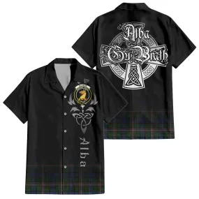 Allison Tartan Short Sleeve Button Up Shirt Featuring Alba Gu Brath Family Crest Celtic Inspired