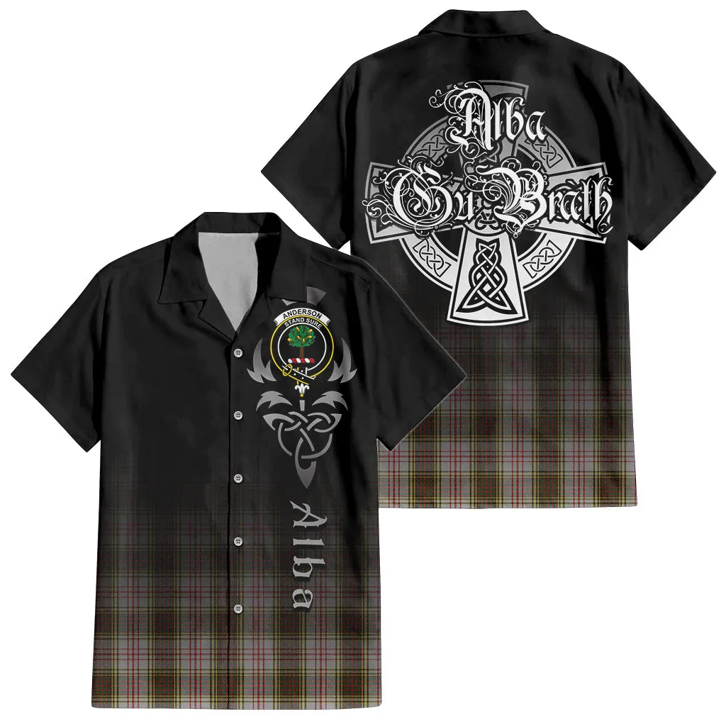 Anderson Dress Tartan Short Sleeve Button Up Shirt Featuring Alba Gu Brath Family Crest Celtic Inspired