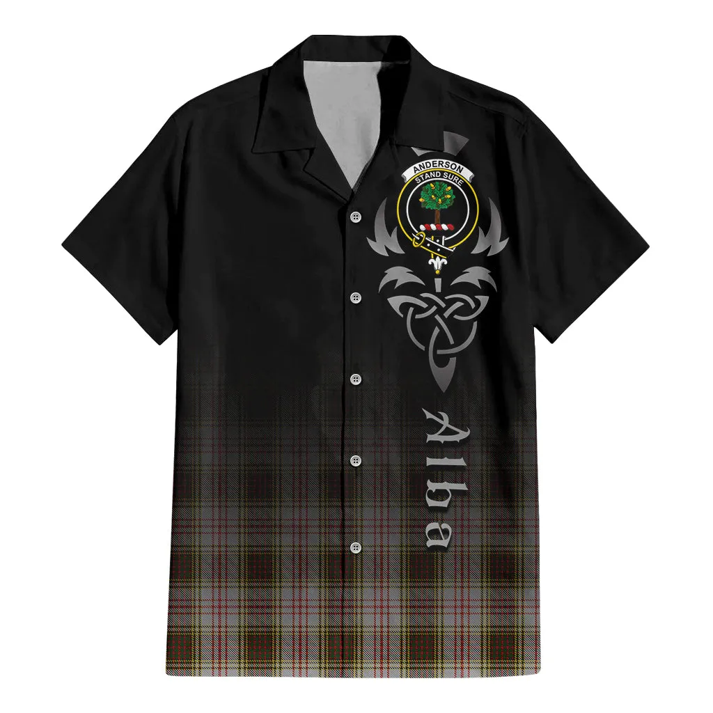 Anderson Dress Tartan Short Sleeve Button Up Shirt Featuring Alba Gu Brath Family Crest Celtic Inspired