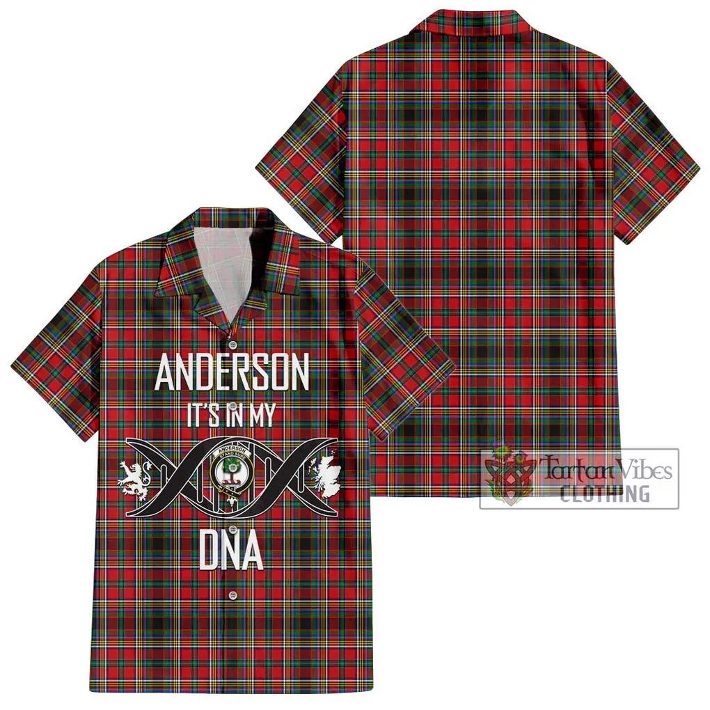 Anderson of Arbrake Tartan Short Sleeve Button Shirt with Family Crest DNA In Me Style