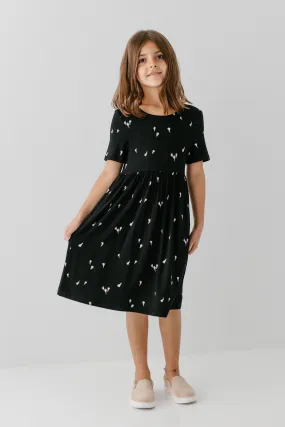 'Annie' Girl Bamboo Blend Midi Dress in Black Abstract Print FINAL SALE