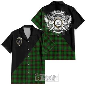 Anstruther Tartan Short Sleeve Button Shirt with Family Crest and Military Logo Style