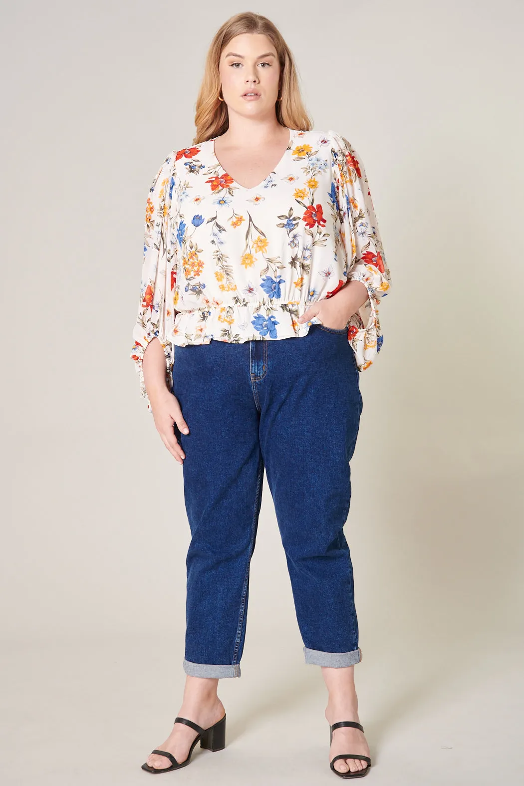 April Primary Floral Ways Balloon Sleeve Blouse Curve