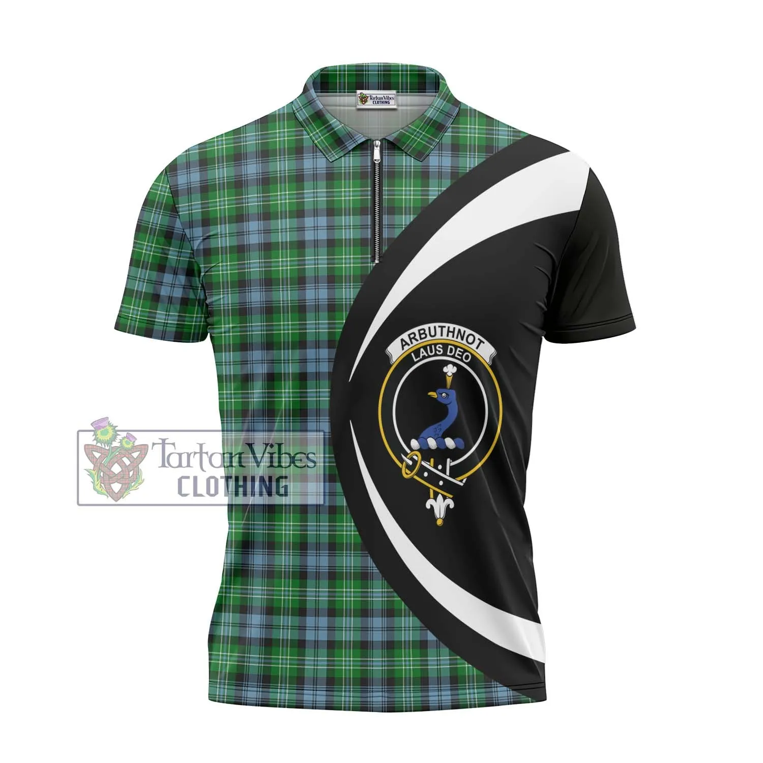 Arbuthnot Ancient Tartan Zipper Polo Shirt with Family Crest Circle Style