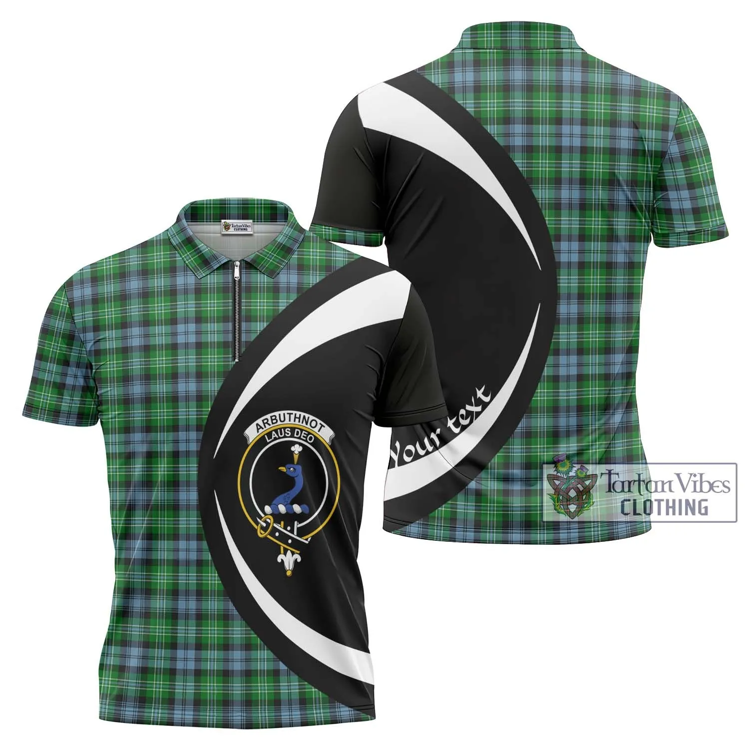 Arbuthnot Ancient Tartan Zipper Polo Shirt with Family Crest Circle Style