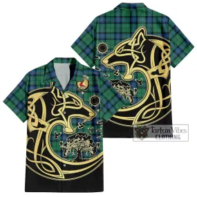 Armstrong Ancient Tartan Short Sleeve Button Shirt with Family Crest Celtic Wolf Style