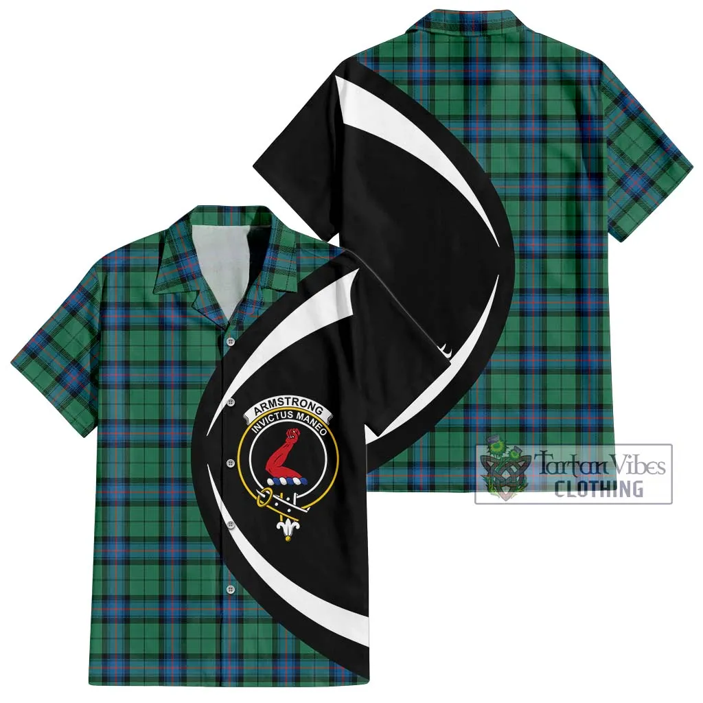 Armstrong Ancient Tartan Short Sleeve Button Up with Family Crest Circle Style