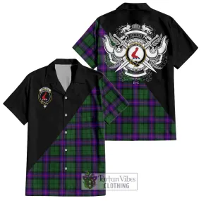 Armstrong Modern Tartan Short Sleeve Button Shirt with Family Crest and Military Logo Style