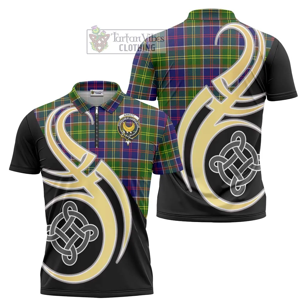 Arnott Tartan Zipper Polo Shirt with Family Crest and Celtic Symbol Style