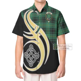 Arthur Ancient Tartan Short Sleeve Button Shirt with Family Crest and Celtic Symbol Style