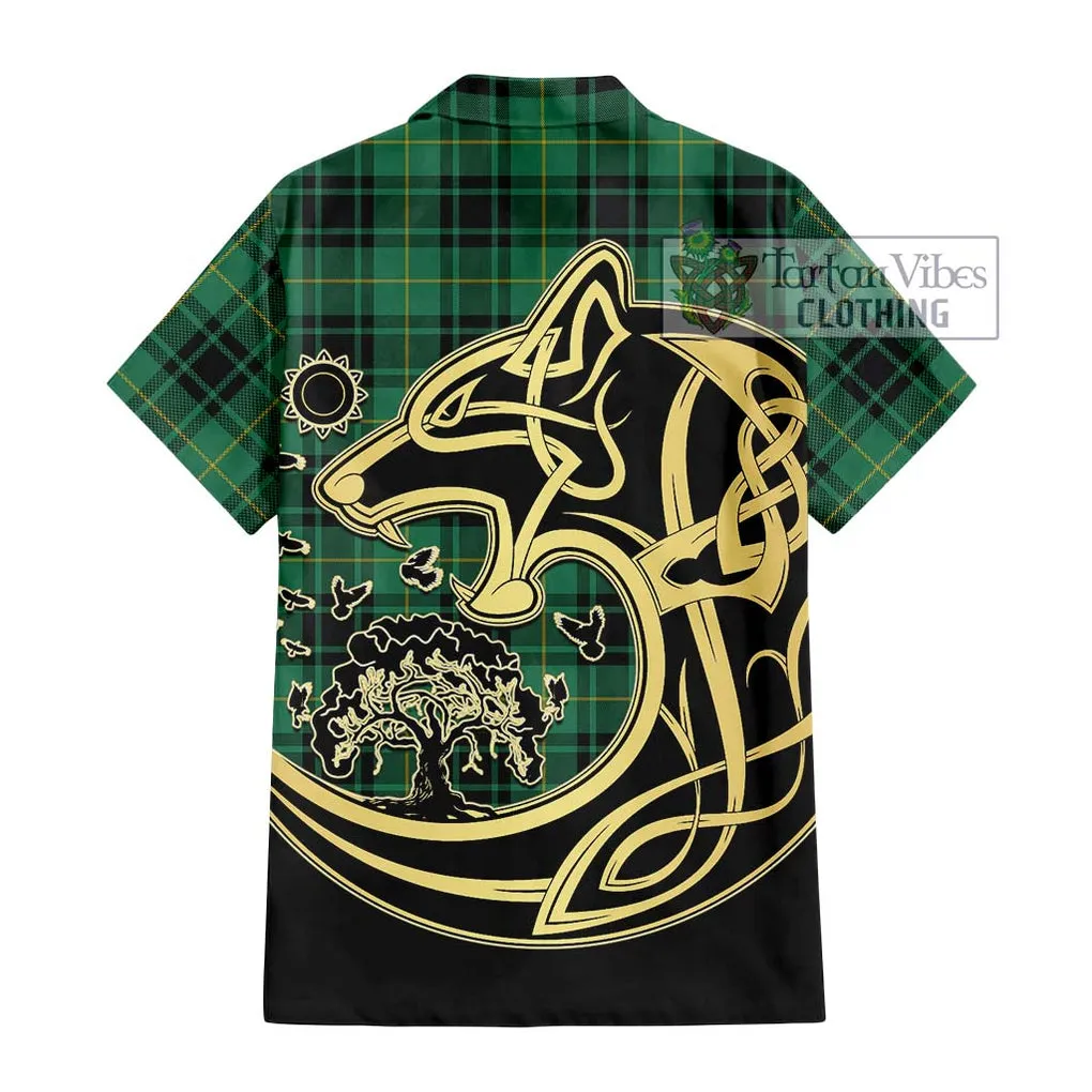 Arthur Ancient Tartan Short Sleeve Button Shirt with Family Crest Celtic Wolf Style