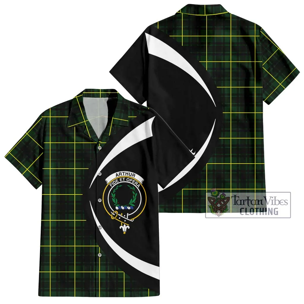 Arthur Modern Tartan Short Sleeve Button Up with Family Crest Circle Style